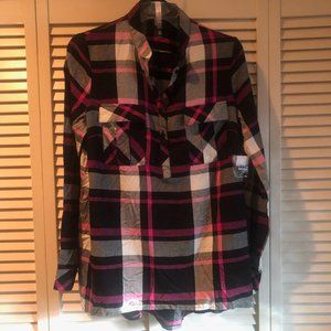 Kensie Women's Large Intense Pink Combo Plaid Button Down Shirt